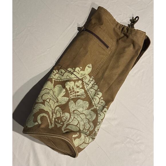 GAIAM Mandalla Design Brown Canvas Drawstring Sling Barrel Yoga Mat Carry Bag - Picture 1 of 10